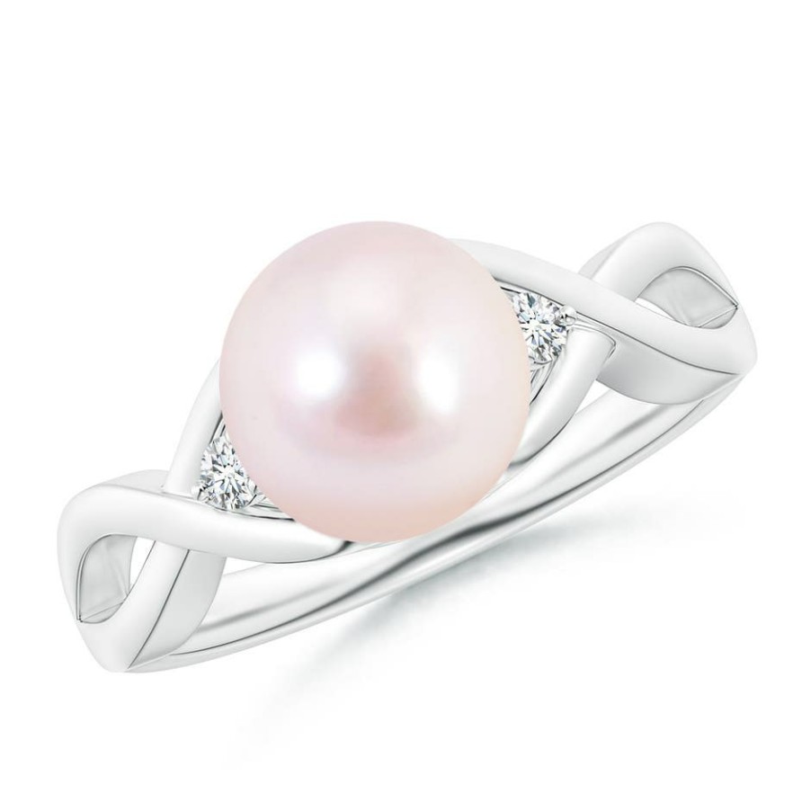 Rings Angara Akoya Pearl | Japanese Akoya Pearl & Diamond Criss Cross Shank Ring