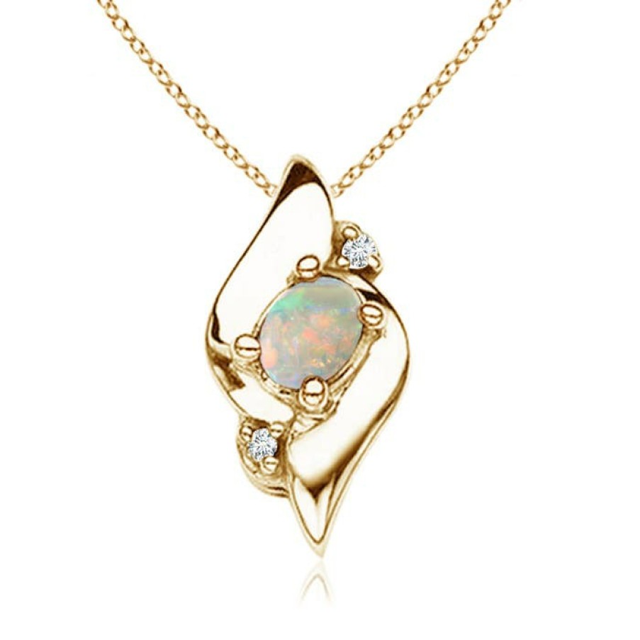 Necklaces Angara Opal | Shell Style Oval Opal And Diamond Pendant