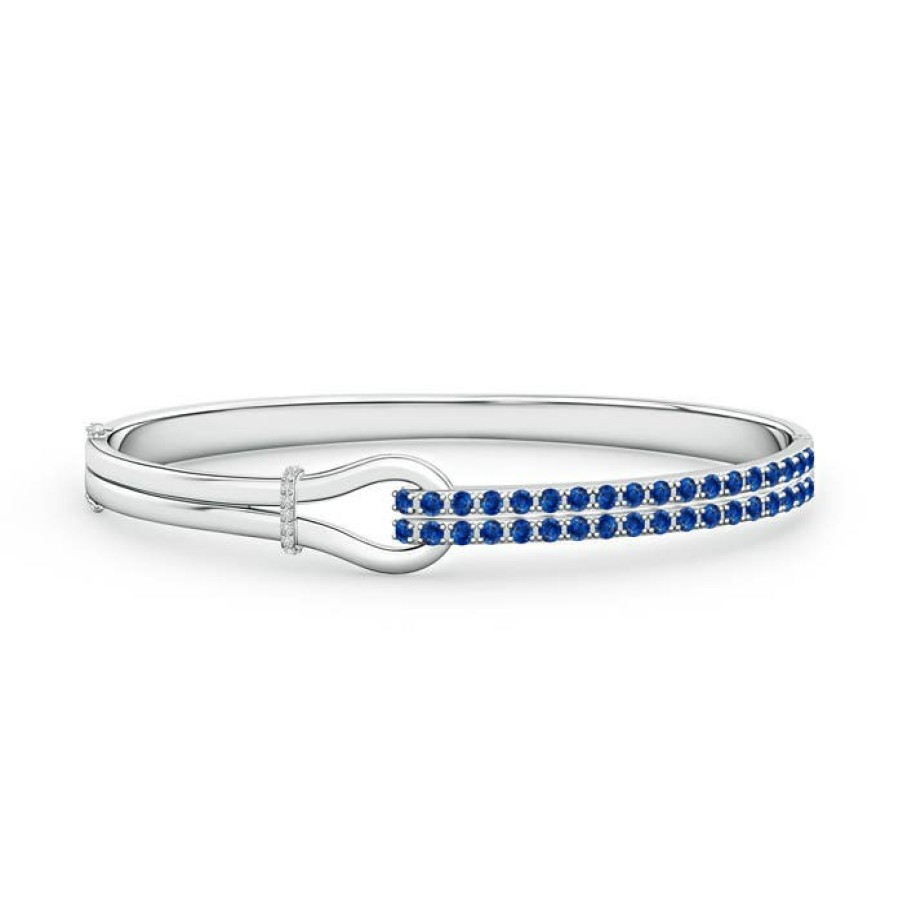 Bracelets Angara Blue Sapphire | Sapphire Encrusted Interlocking Love Knot Bracelet