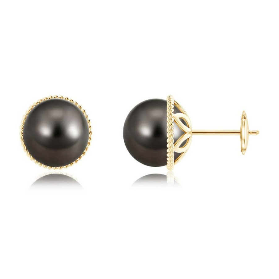 Earrings Angara Tahitian Pearl | Tahitian Pearl Earrings With Twisted Rope Frame