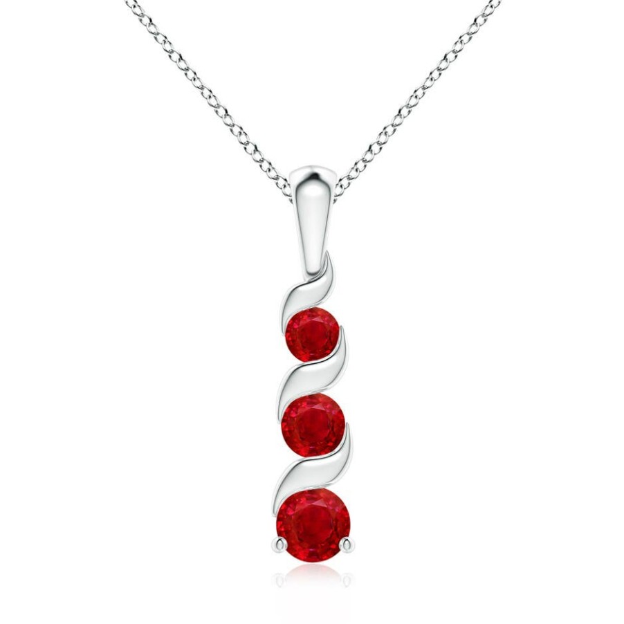 Necklaces Angara Ruby | Channel-Set Round Ruby Three Stone Journey Pendant