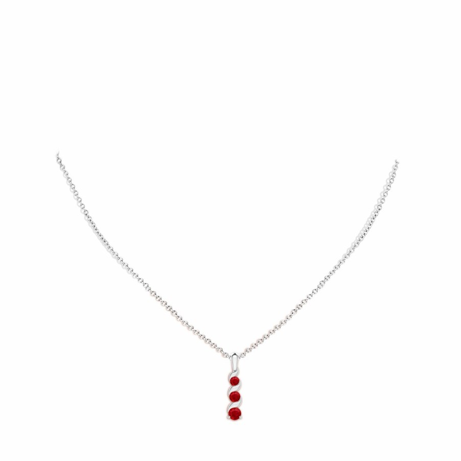 Necklaces Angara Ruby | Channel-Set Round Ruby Three Stone Journey Pendant