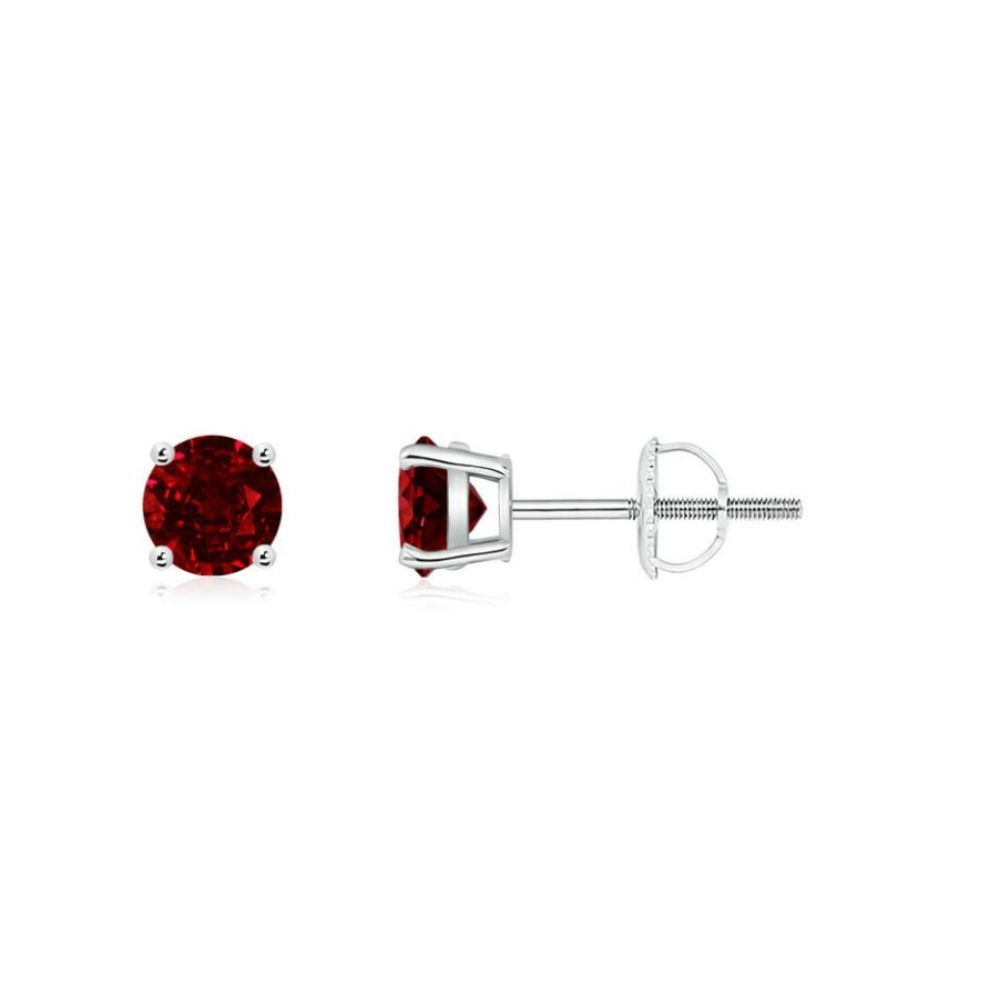 Earrings Angara Ruby | Basket-Set Round Ruby Studs