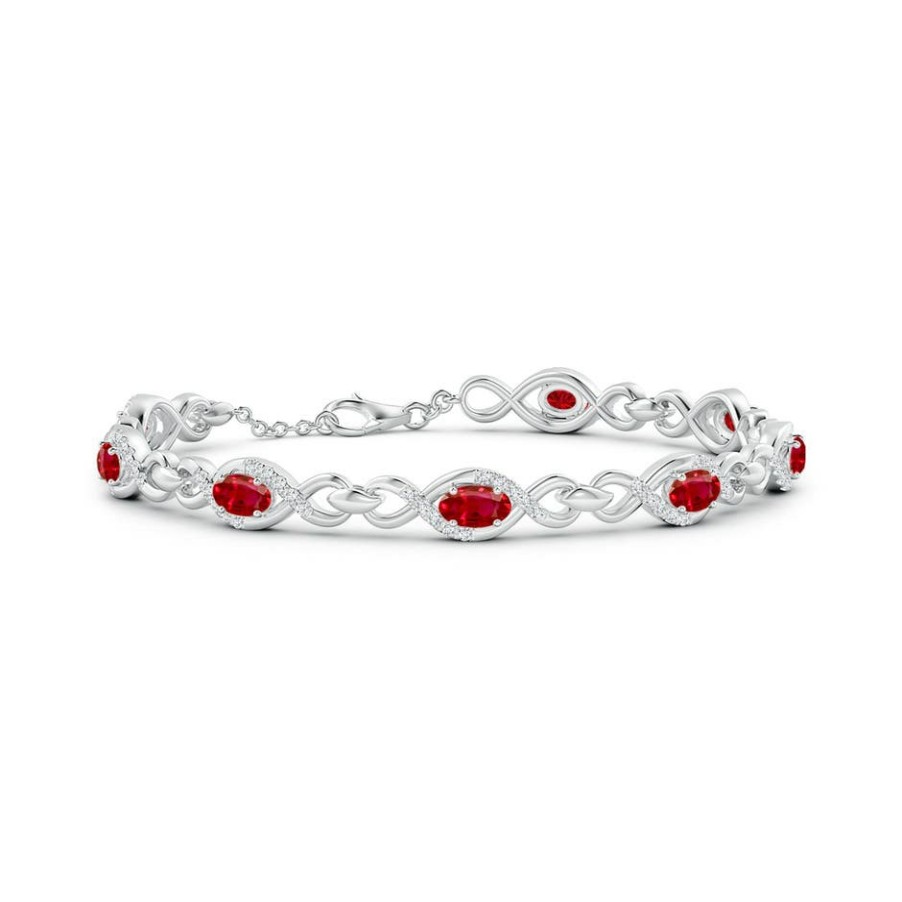 Bracelets Angara Ruby | Oval Ruby Infinity Link Bracelet With Diamonds