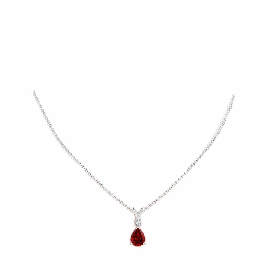 Necklaces Angara Ruby | Lab-Grown Ruby Teardrop Pendant With Lab Diamond