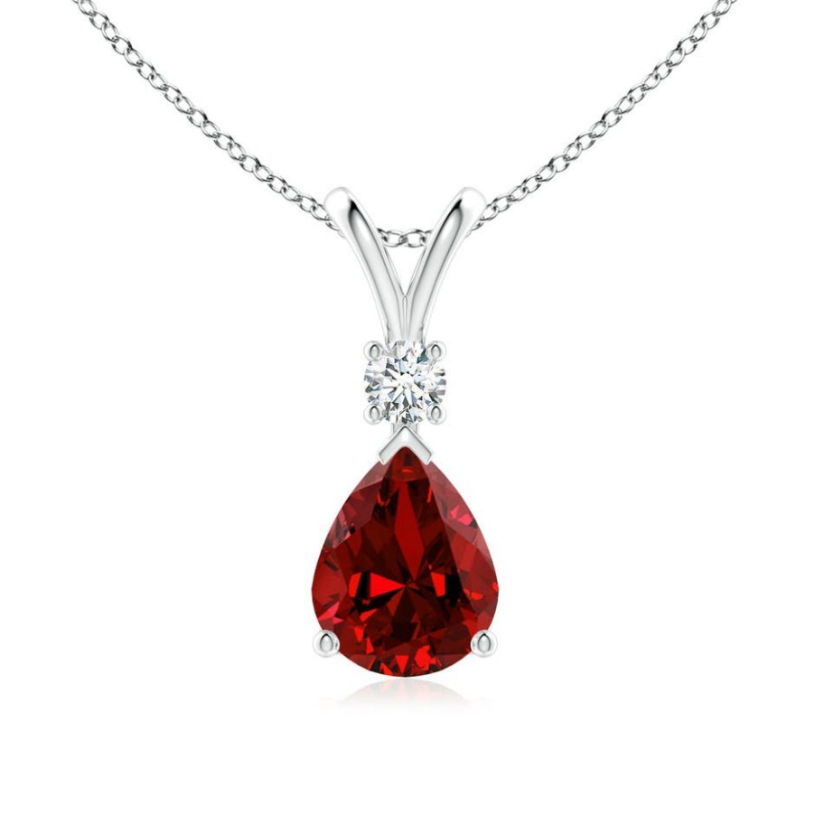 Necklaces Angara Ruby | Lab-Grown Ruby Teardrop Pendant With Lab Diamond