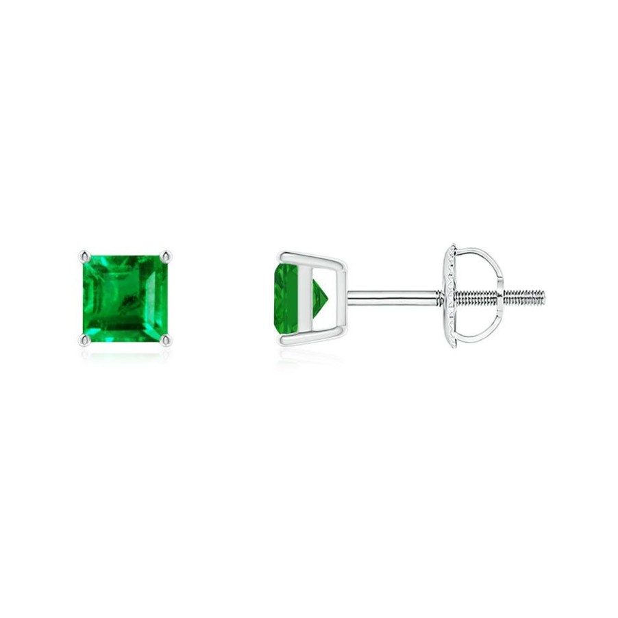 Earrings Angara Emerald | Classic Basket-Set Square Emerald Stud Earrings