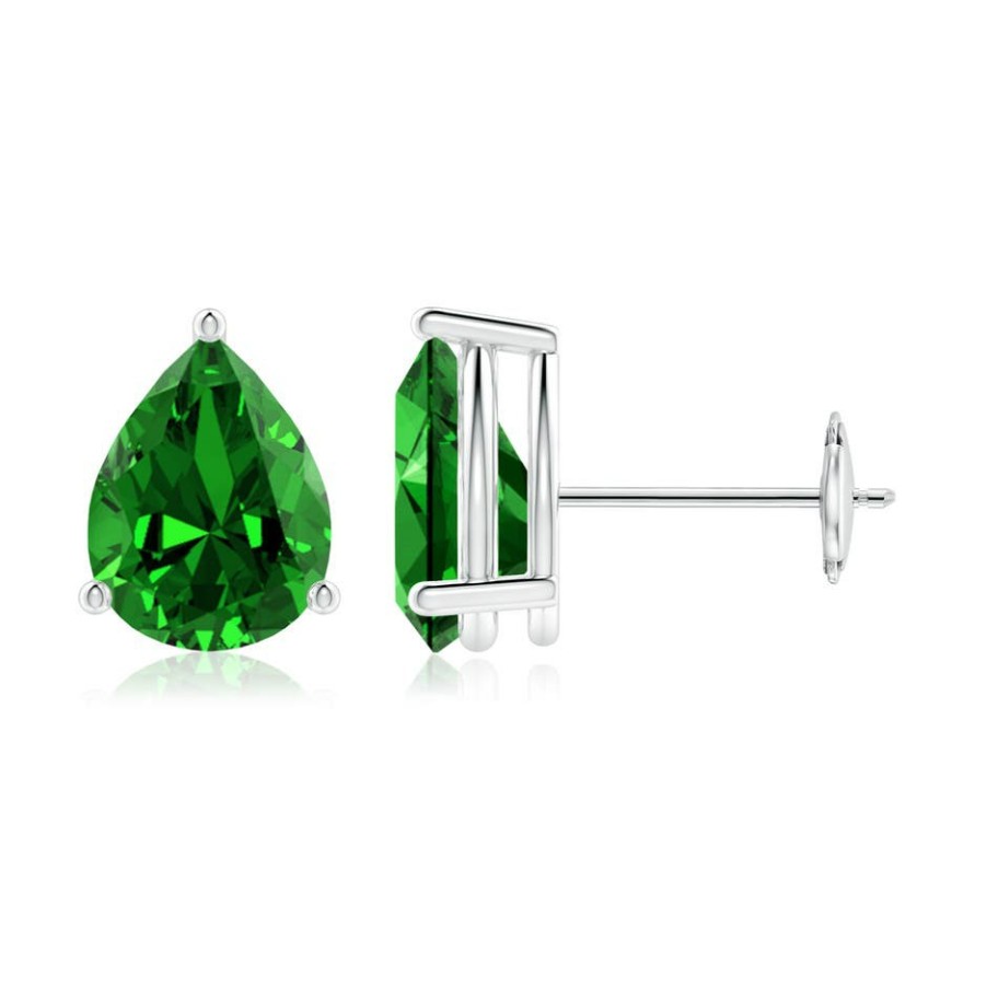 Earrings Angara Emerald | Lab-Grown Pear-Shaped Emerald Stud Earrings