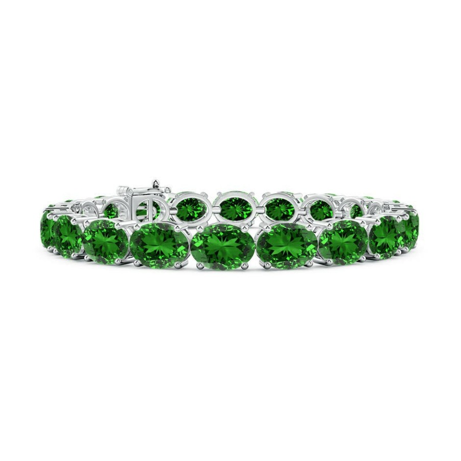 Bracelets Angara Emerald | Lab-Grown Classic Oval Emerald Tennis Link Bracelet