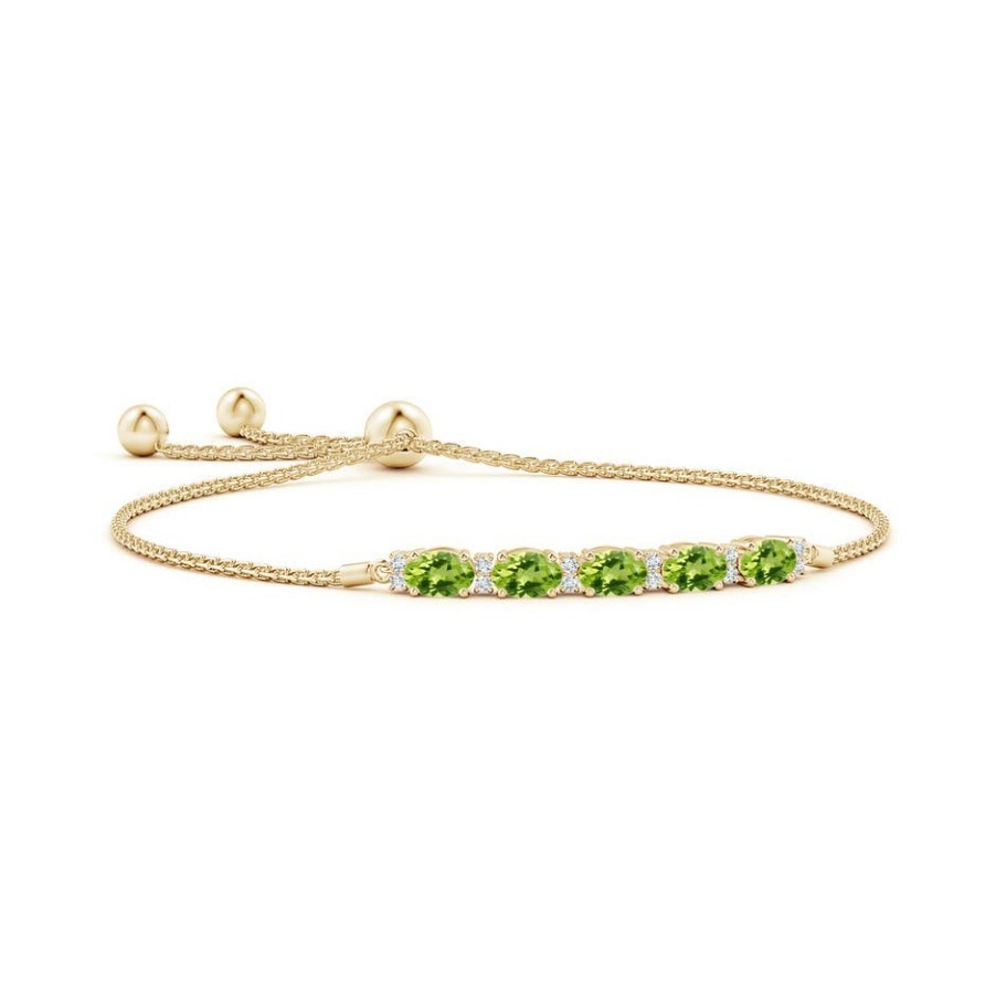 Bracelets Angara Peridot | East-West Oval Peridot Bolo Bracelet With Diamonds