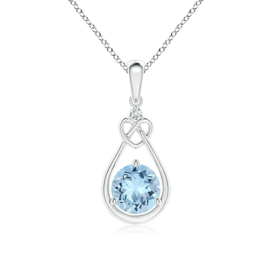 Necklaces Angara Aquamarine | Aquamarine Knotted Heart Pendant With Diamond