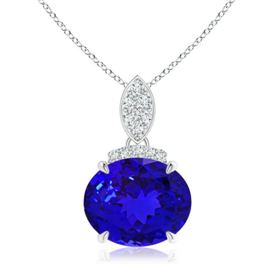 Necklaces Angara Tanzanite | East-West Tanzanite Pendant With Diamond Bale