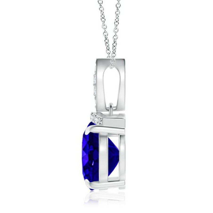 Necklaces Angara Tanzanite | East-West Tanzanite Pendant With Diamond Bale