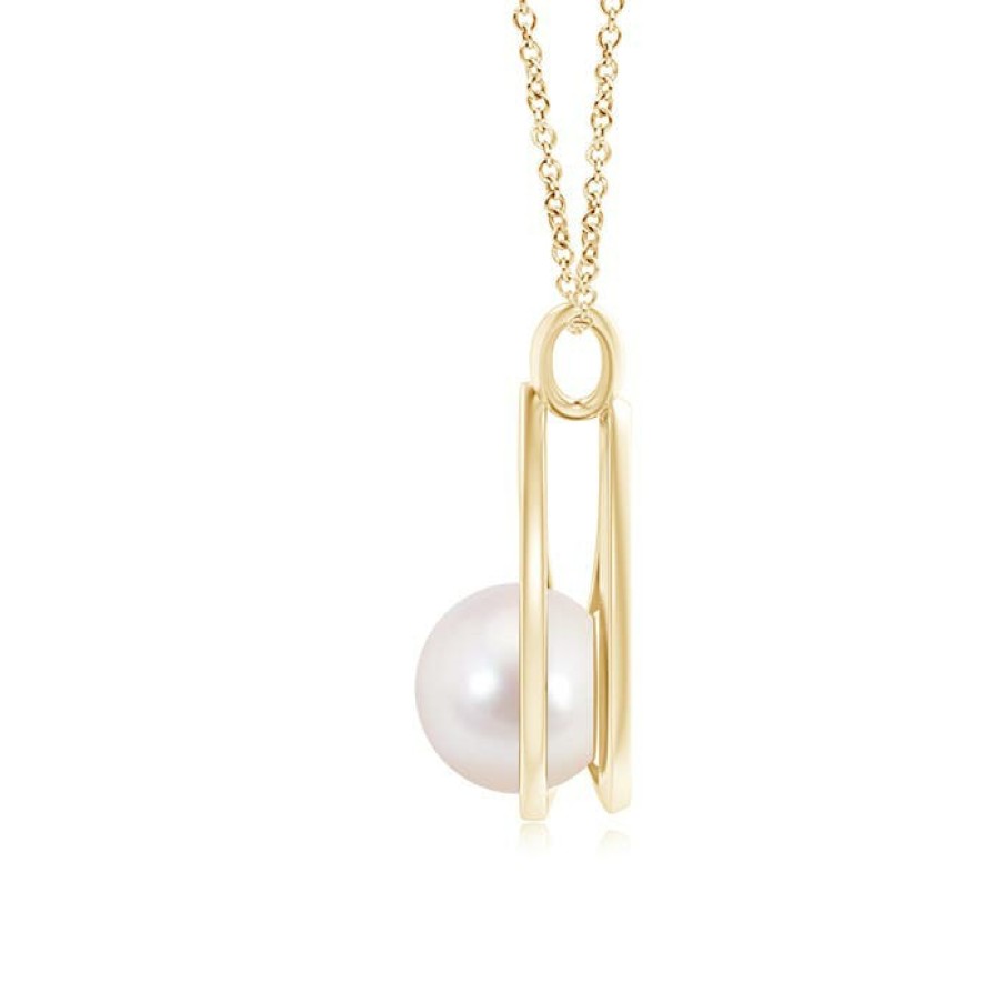 Necklaces Angara Akoya Pearl | Solitaire Japanese Akoya Pearl V-Bale Drop Pendant