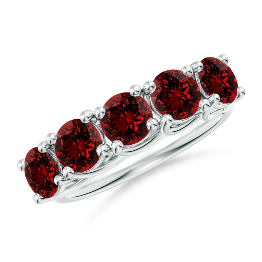 Rings Angara Ruby | Lab-Grown Half Eternity Five Stone Ruby Wedding Band