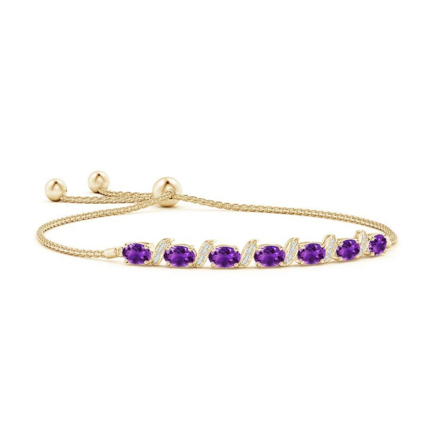 Bracelets Angara Amethyst | Oval Amethyst Bolo Bracelet With Pave-Set Diamonds