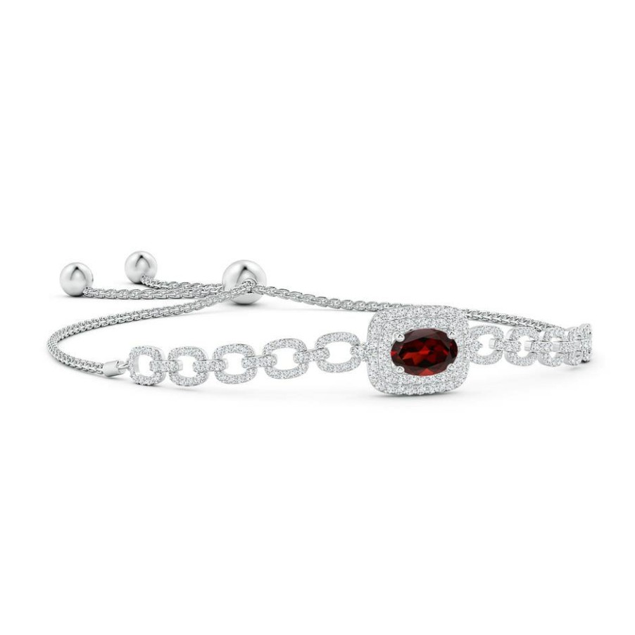 Bracelets Angara Garnet | Oval Garnet And Diamond Chain Link Bolo Bracelet