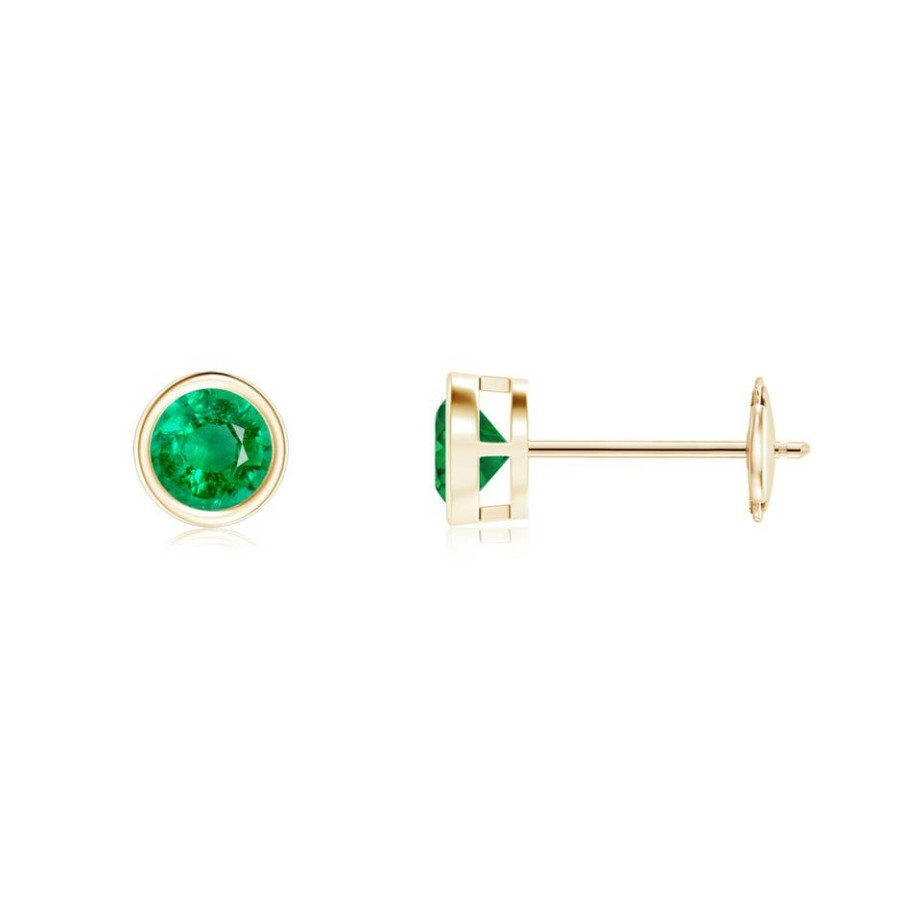 Earrings Angara Emerald | Bezel-Set Emerald Solitaire Stud Earrings