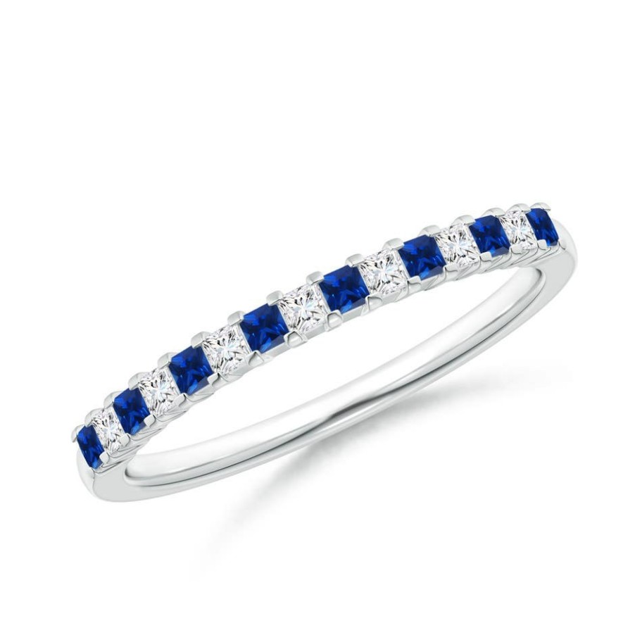 Rings Angara Blue Sapphire | Blue Sapphire And Diamond Semi Eternity Classic Wedding Ring