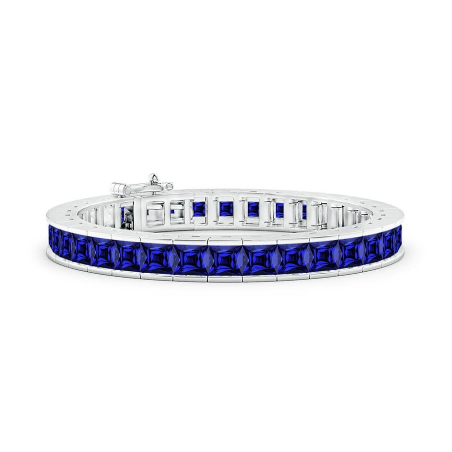 Bracelets Angara Blue Sapphire | Lab-Grown Channel-Set Square Sapphire Tennis Bracelet