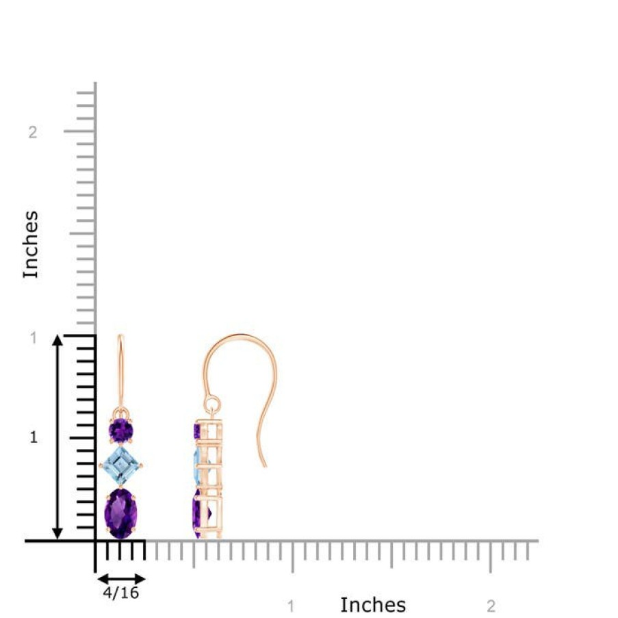 Earrings Angara Amethyst | Fish-Hook Amethyst And Aquamarine Three Stone Drop Earrings