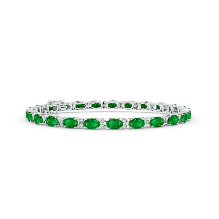 Bracelets Angara Emerald | Classic Oval Emerald And Diamond Tennis Bracelet