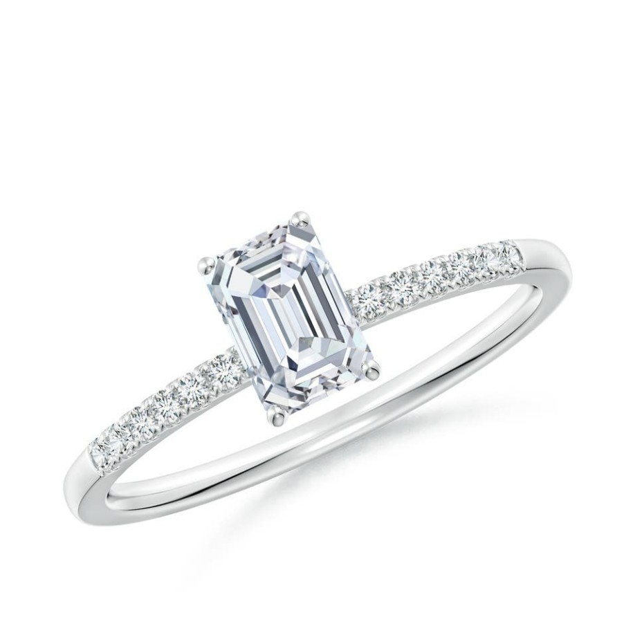 Rings Angara Diamond | Lab-Grown Emerald-Cut Diamond Engagement Ring With Lab Diamond Accents