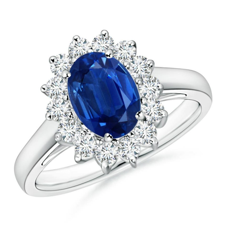 Rings Angara Blue Sapphire | Princess Diana Inspired Blue Sapphire Ring With Diamond Halo