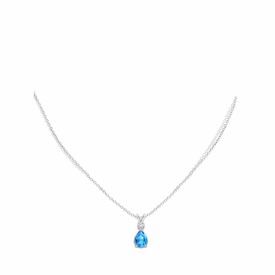 Necklaces Angara Swiss Blue Topaz | Swiss Blue Topaz Teardrop Pendant With Diamond