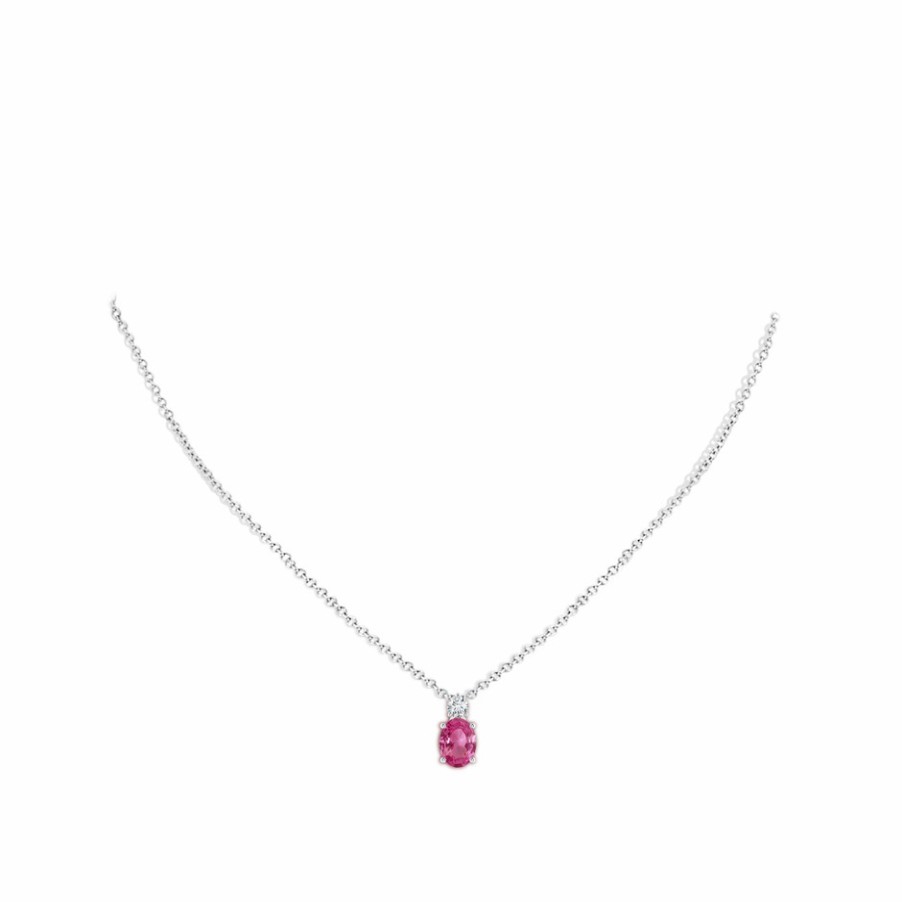 Necklaces Angara Pink Sapphire | Oval Pink Sapphire Solitaire Pendant With Diamond