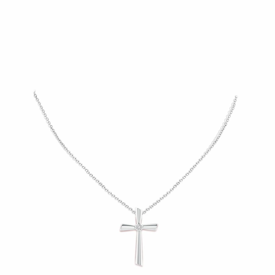 Necklaces Angara Diamond | Solitaire Diamond Cross Pendant