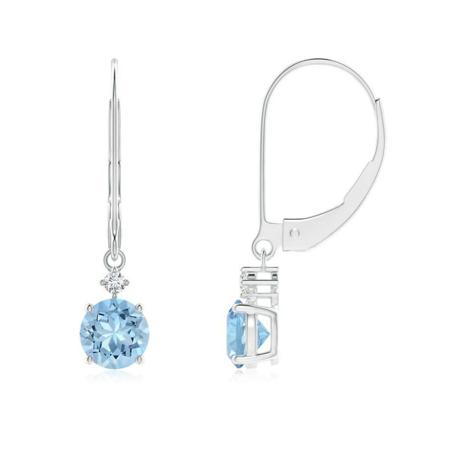 Earrings Angara Aquamarine | Solitaire Aquamarine Dangle Earrings With Diamond