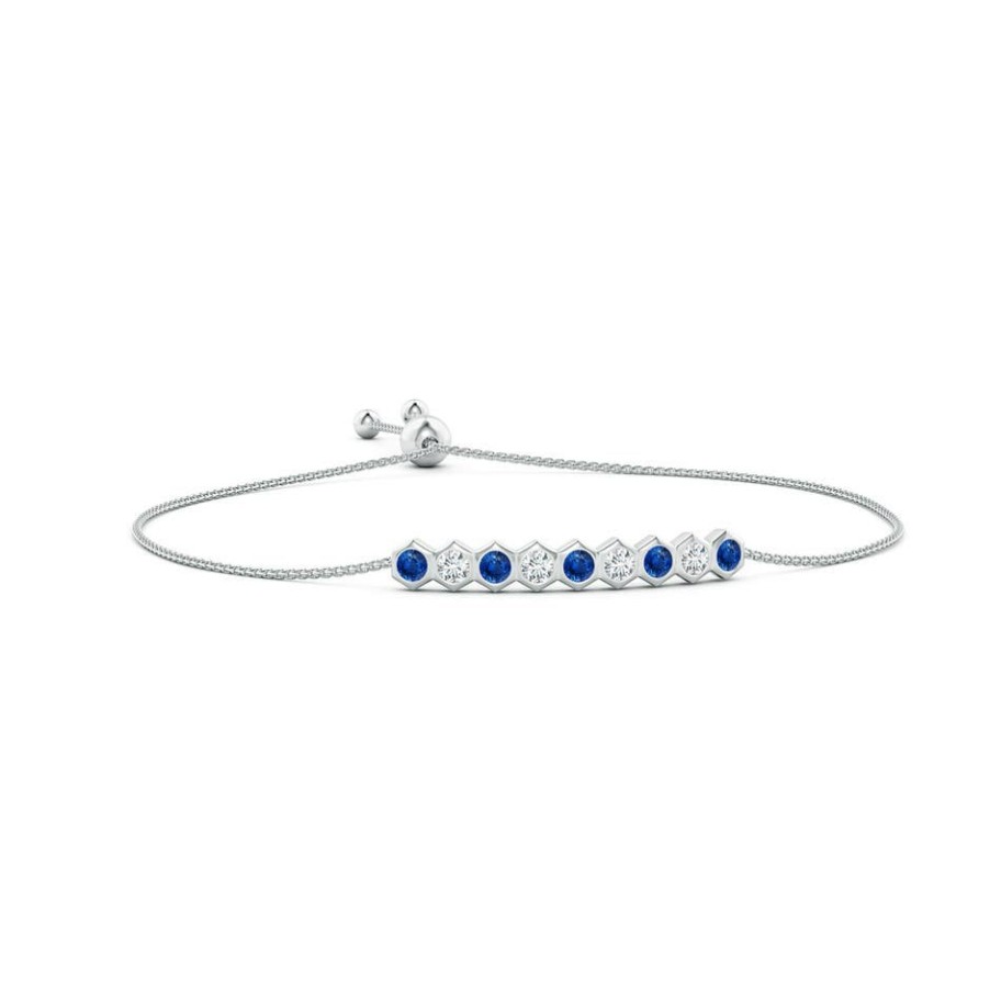 Bracelets Angara Blue Sapphire | Natori X Angara Hexagonal Blue Sapphire And Diamond Bolo Bracelet