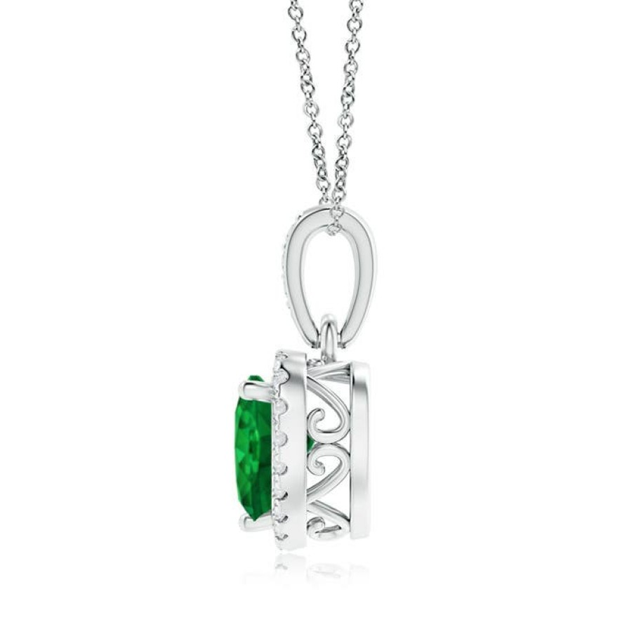 Necklaces Angara Emerald | Heart Emerald Pendant With Diamond Halo