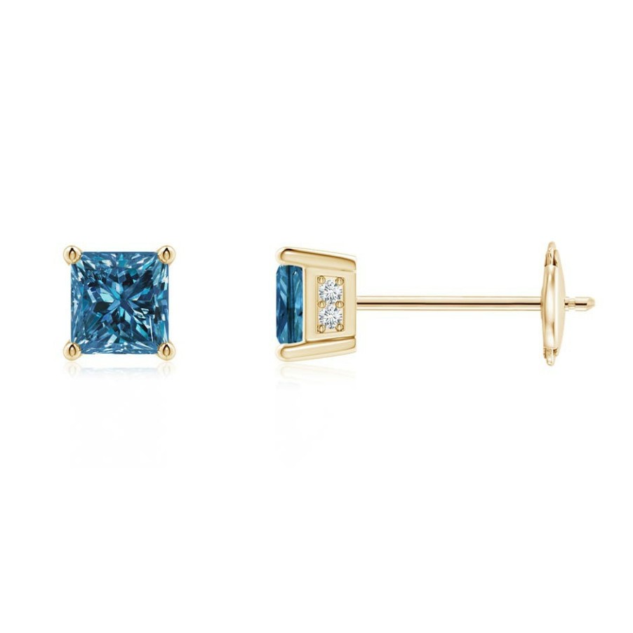 Earrings Angara Enhanced Blue | Princess-Cut Blue Diamond Solitaire Stud Earrings