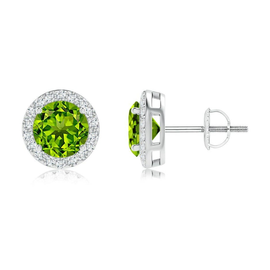 Earrings Angara Peridot | Vintage-Inspired Round Peridot Halo Stud Earrings