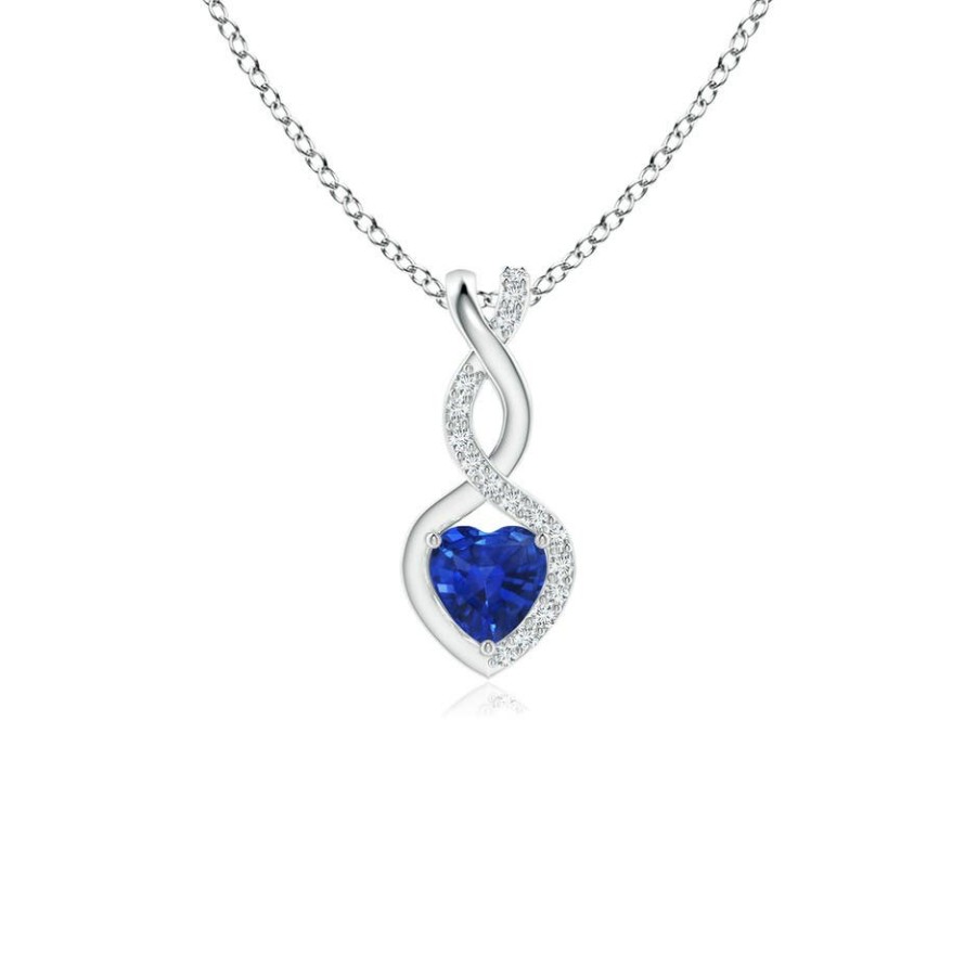 Necklaces Angara Blue Sapphire | Sapphire Infinity Heart Pendant With Diamonds