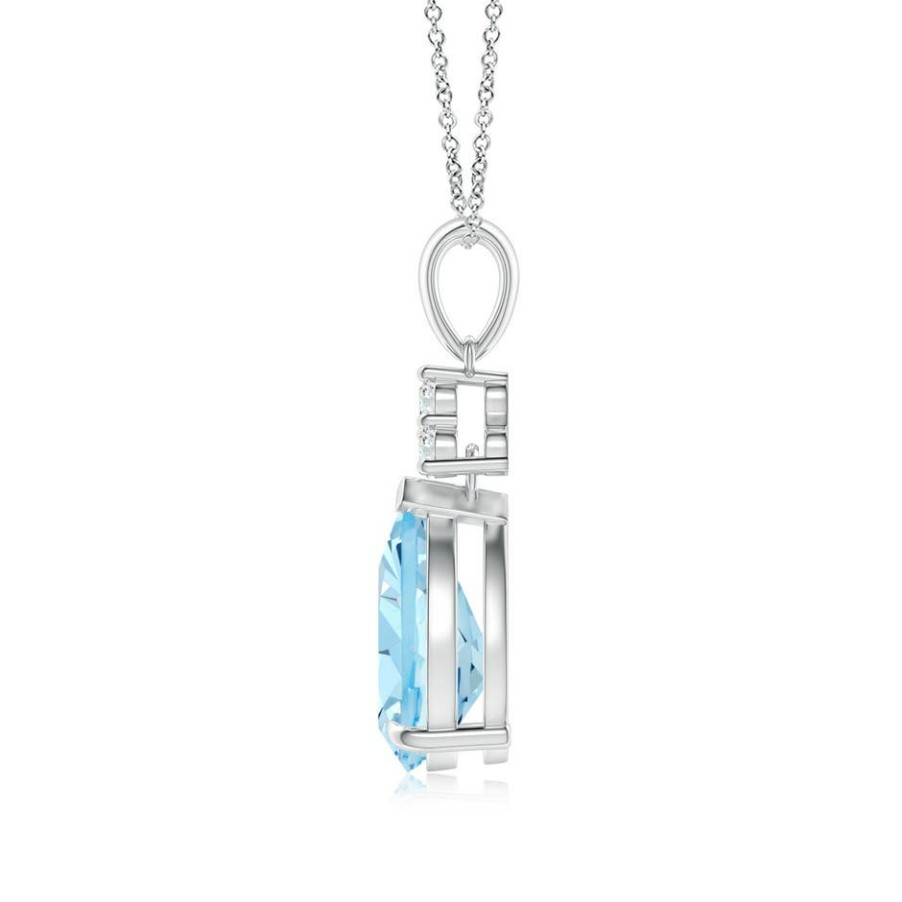 Necklaces Angara Aquamarine | Claw-Set Aquamarine Drop Pendant With Trio Diamonds