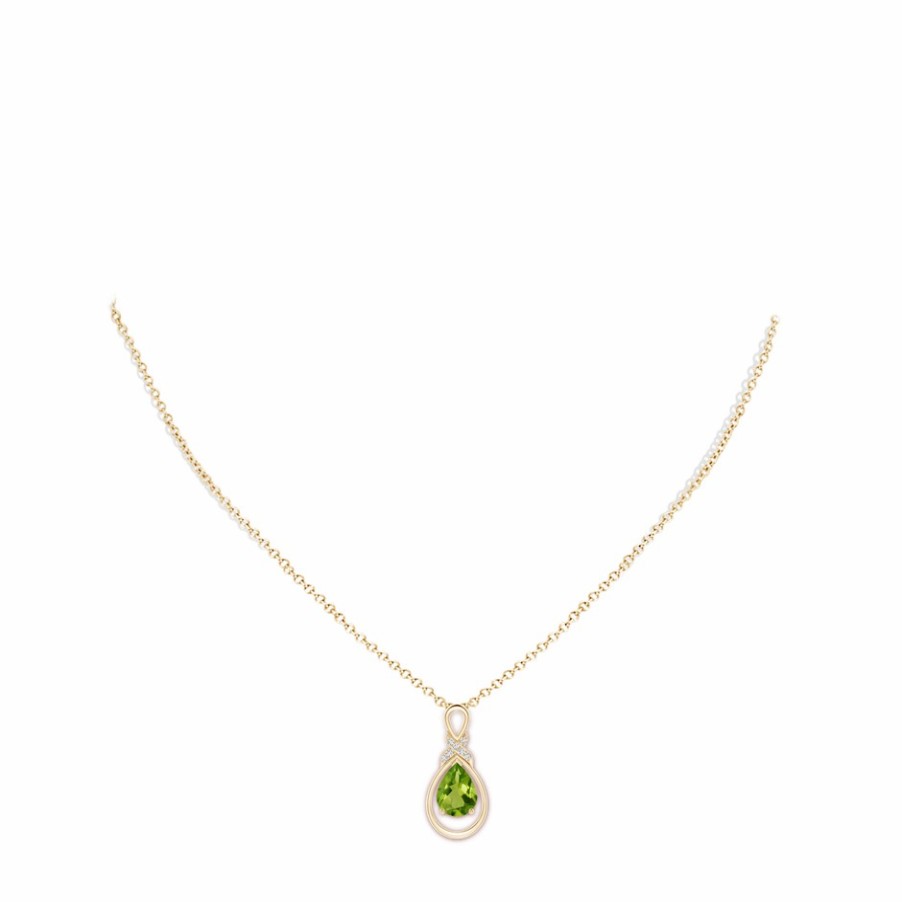 Necklaces Angara Peridot | Peridot Infinity Pendant With Diamond 'X' Motif