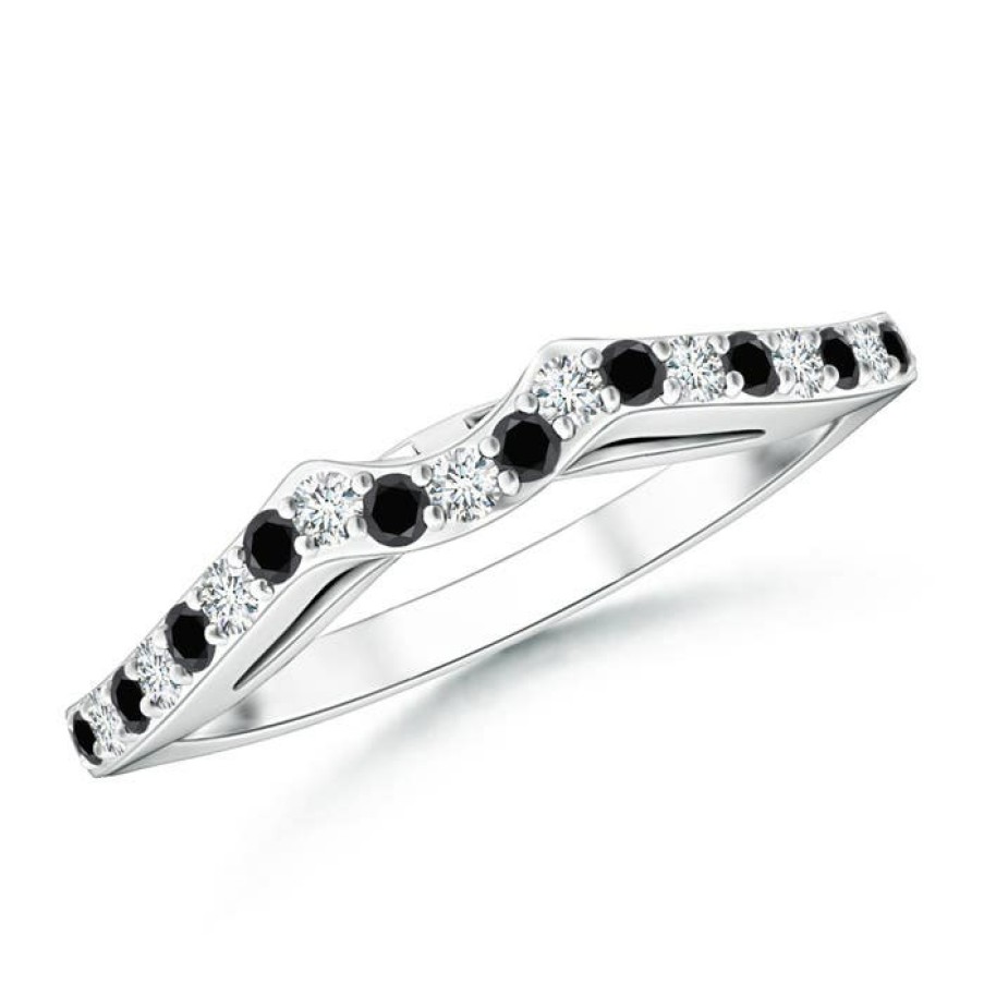 Rings Angara Enhanced Black | Prong Set Round Black & White Diamond Curved Wedding Ring