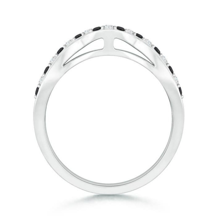 Rings Angara Enhanced Black | Prong Set Round Black & White Diamond Curved Wedding Ring