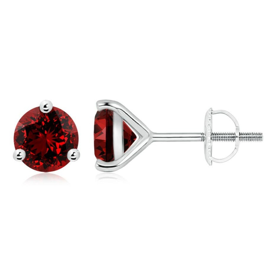 Earrings Angara Ruby | Lab-Grown Martini-Set Round Ruby Stud Earrings