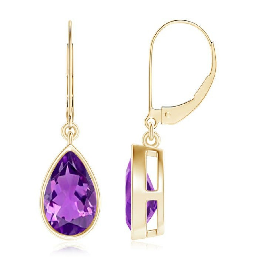 Earrings Angara Amethyst | Bezel-Set Pear Amethyst Leverback Drop Earrings