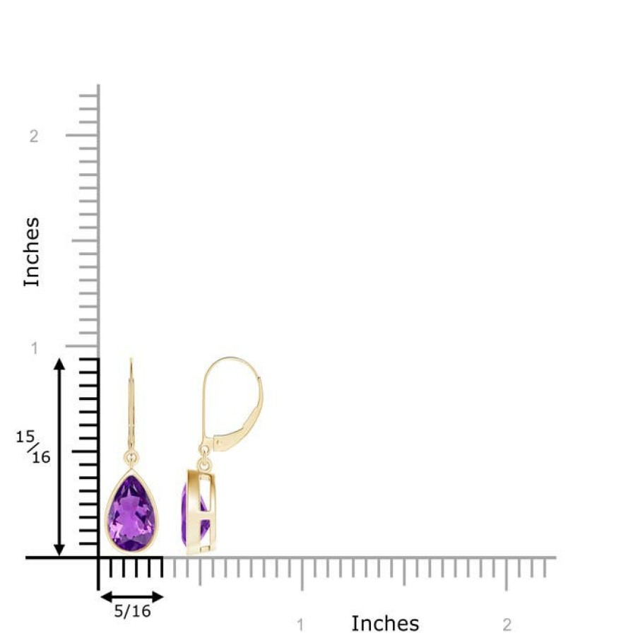 Earrings Angara Amethyst | Bezel-Set Pear Amethyst Leverback Drop Earrings