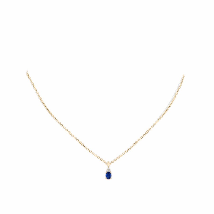 Necklaces Angara Blue Sapphire | Oval Sapphire Solitaire Pendant With Trio Diamond