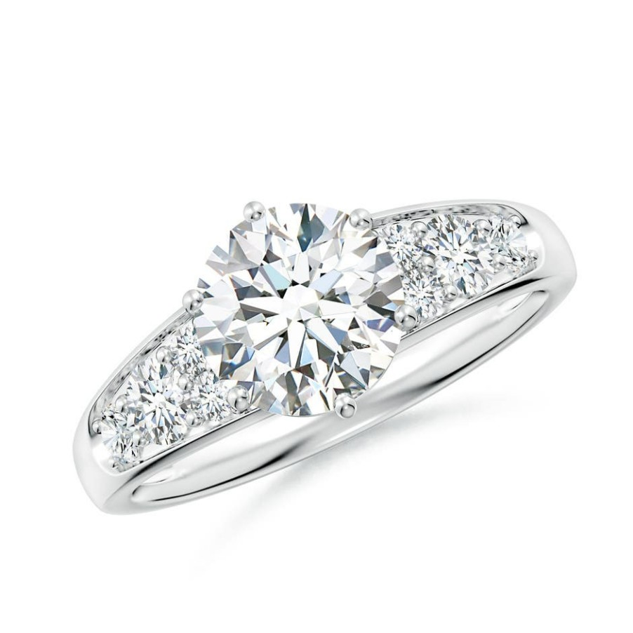 Rings Angara Diamond | Lab-Grown Round Diamond Engagement Ring With Accents