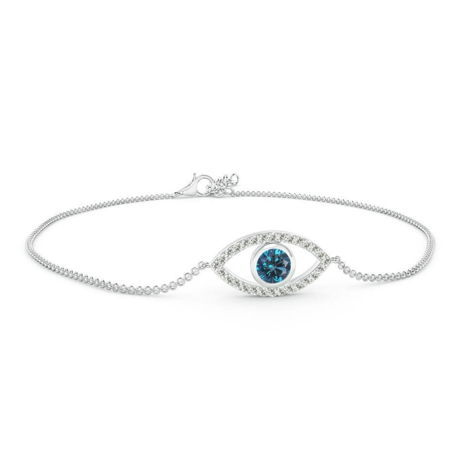 Bracelets Angara Enhanced Blue | Bezel-Set Blue Diamond Evil Eye Bracelet With Accents