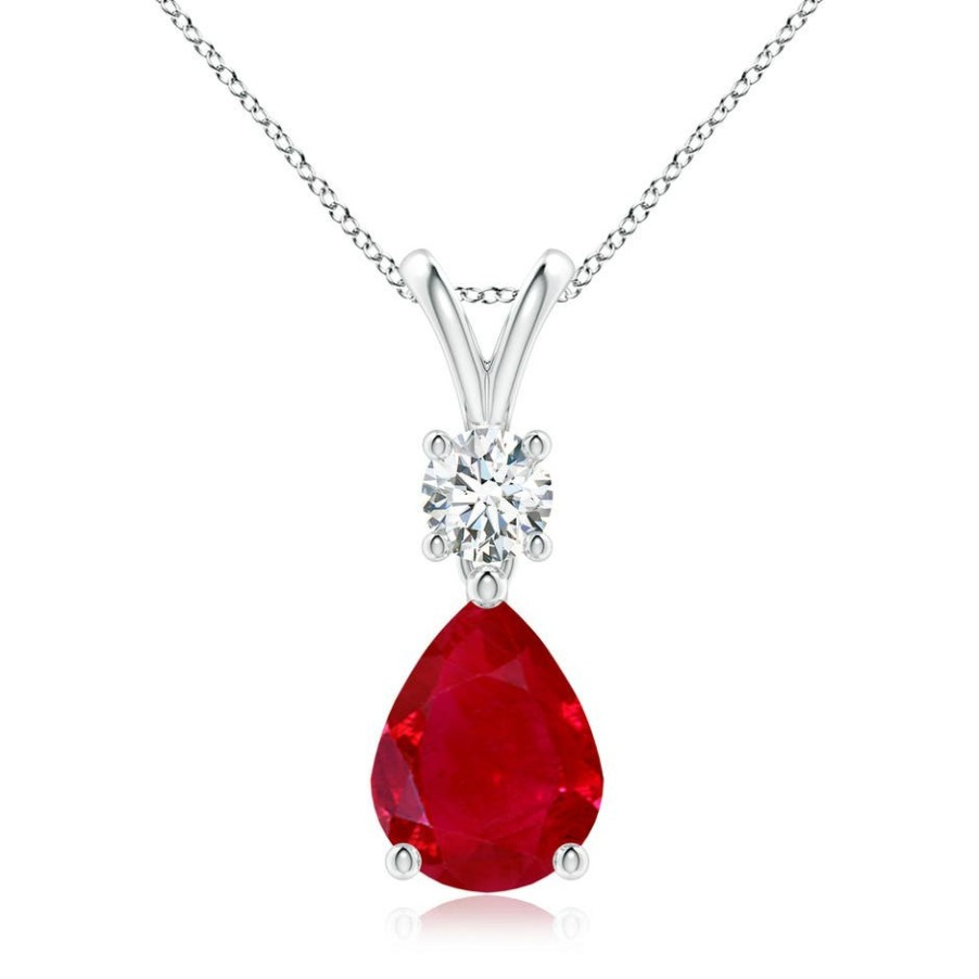 Necklaces Angara Ruby | Pear-Shaped Ruby V-Bale Pendant