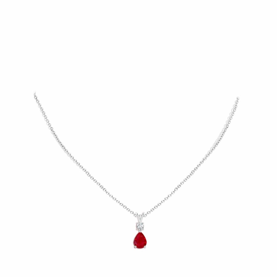 Necklaces Angara Ruby | Pear-Shaped Ruby V-Bale Pendant