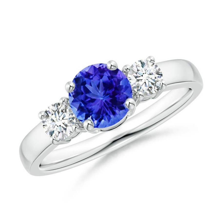 Rings Angara Tanzanite | Classic Tanzanite And Diamond Three Stone Engagement Ring